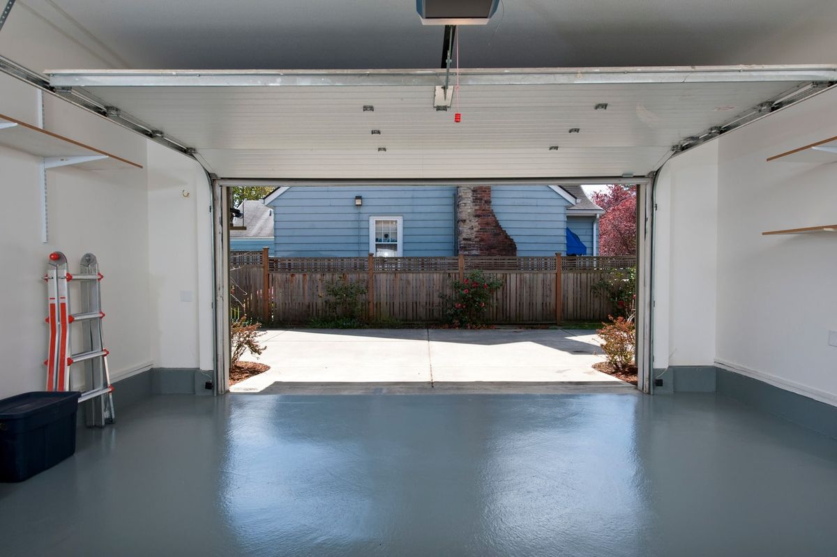 A clean, empty garage storage space